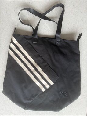 Y-3 Adidas collab Black Tote with Diagonal Stripe Detail